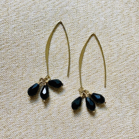 Anthropologie Jewelry - Anthropologie Gold Black Beaded Hook Earrings